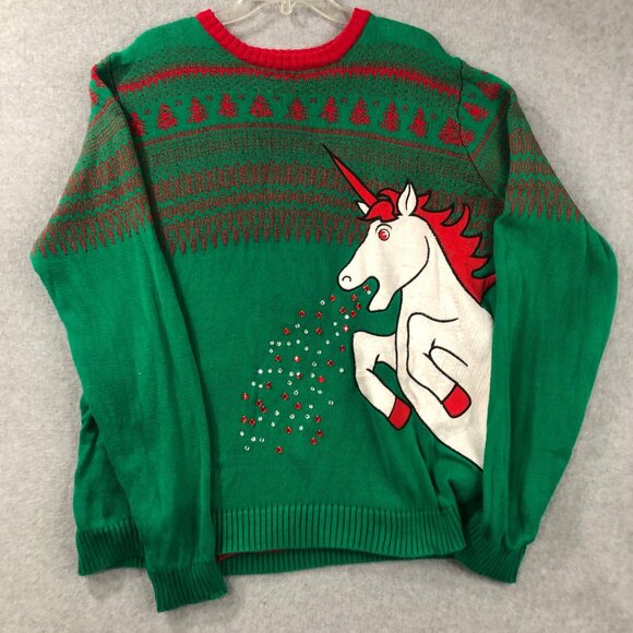 Ugly Christmas Sweater XXL Christmas Unicorn Sweater Mens 100% Cotton 3-D rhines - Picture 1 of 8